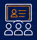 Icon of virtual meeting with three participants.
