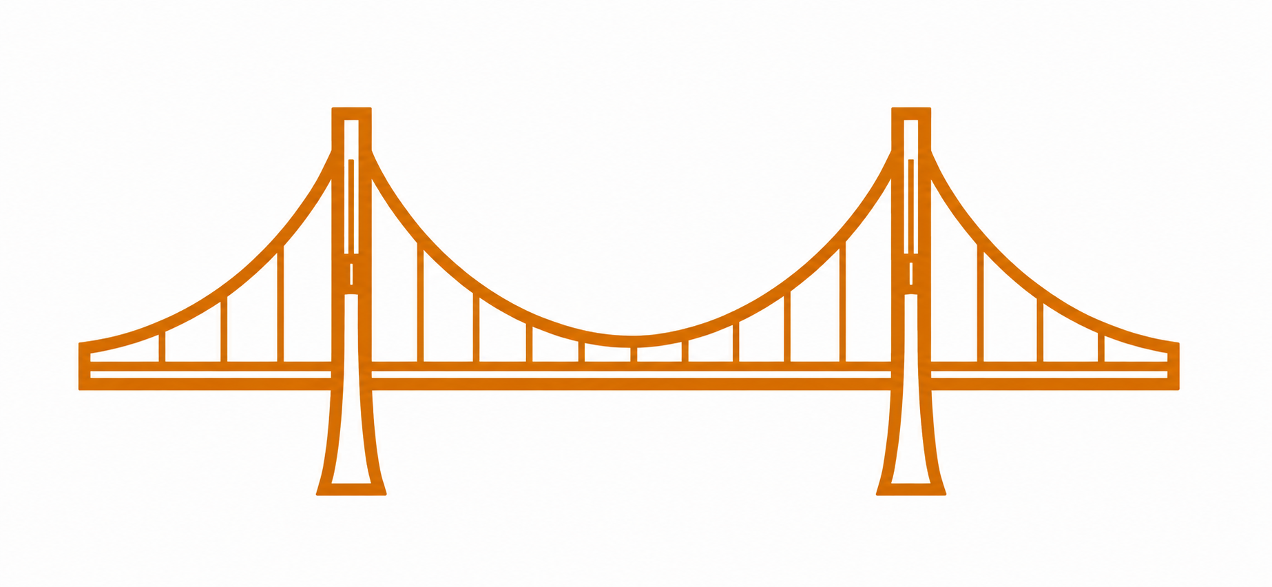 Orange bridge illustration with two towers.
