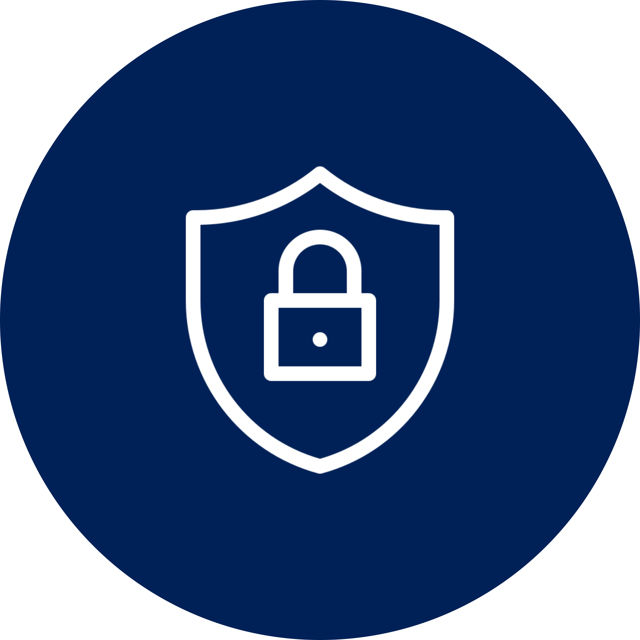 Shield with padlock icon on blue background.