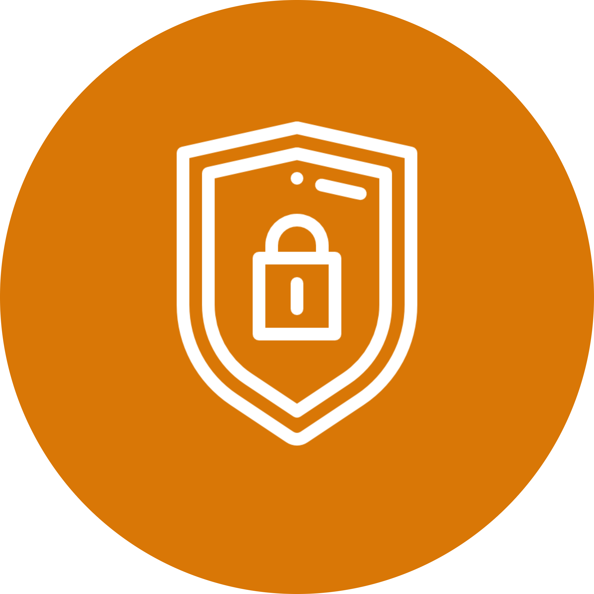 Shield with padlock icon on orange background.