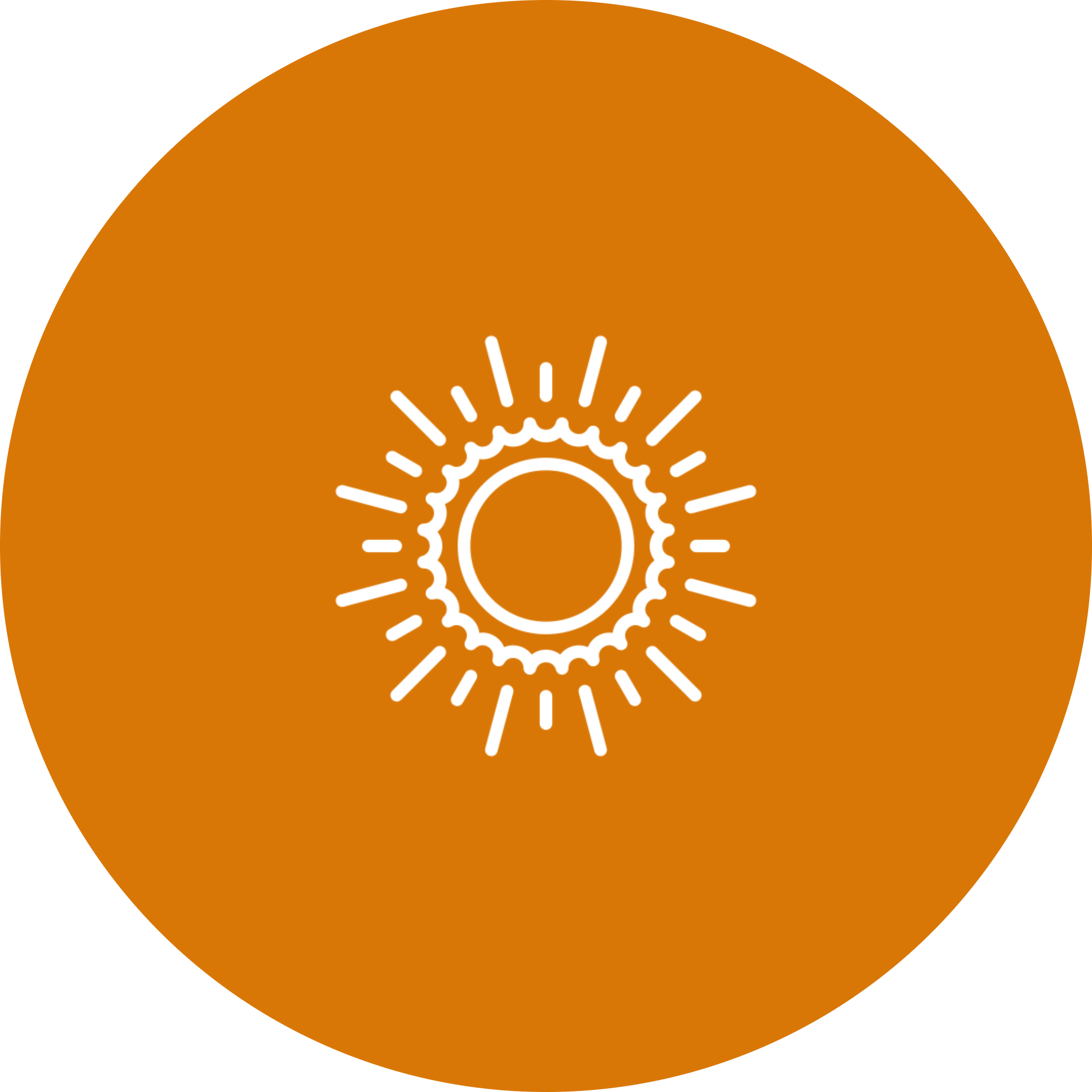 Sun icon on orange circular background.